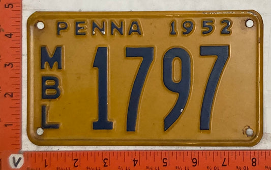 1952 Pennsylvania #1797 Motorboat License Plate