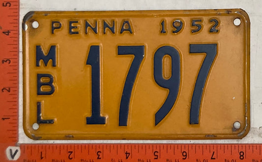 1952 Pennsylvania #1797 Motorboat License Plate