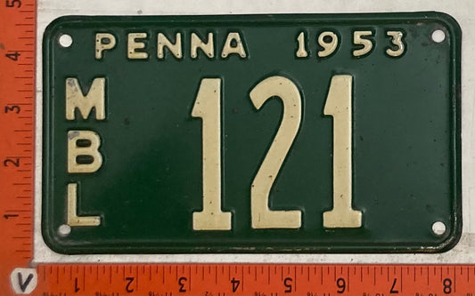 1953 Pennsylvania #121 Motorboat License Plate
