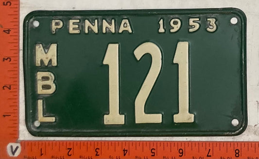 1953 Pennsylvania #121 Motorboat License Plate
