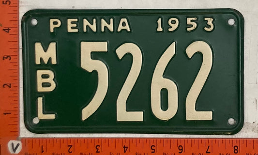 1953 Pennsylvania #5262 Motorboat License Plate