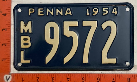 1954 Pennsylvania #9572 Motorboat License Plate