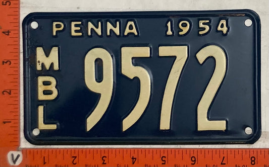 1954 Pennsylvania #9572 Motorboat License Plate
