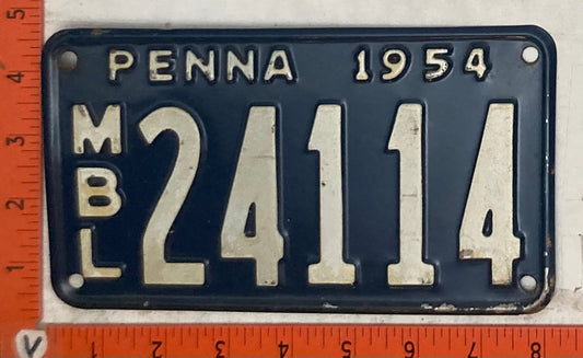 1954 Pennsylvania #24114 Motorboat License Plate