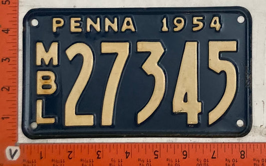 1954 Pennsylvania #27345 Motorboat License Plate