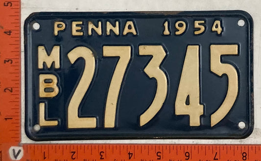 1954 Pennsylvania #27345 Motorboat License Plate