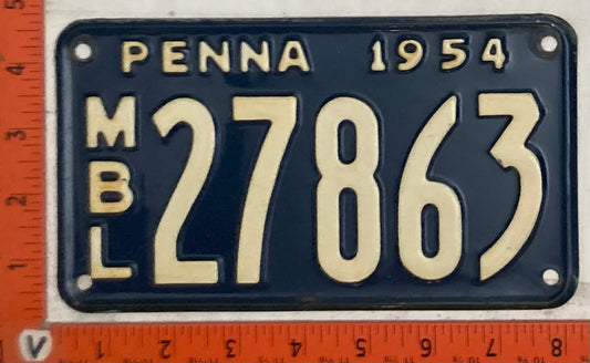 1954 Pennsylvania #27863 Motorboat License Plate