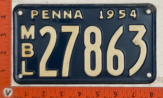 1954 Pennsylvania #27863 Motorboat License Plate