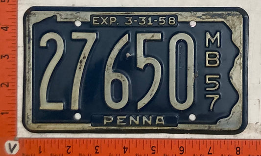 1957 Pennsylvania #27650 Motorboat License Plate