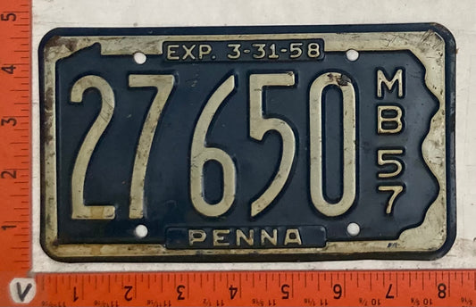 1957 Pennsylvania #27650 Motorboat License Plate