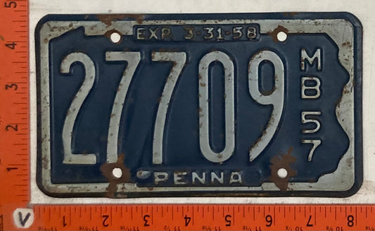 1957 Pennsylvania #27709 Motorboat License Plate