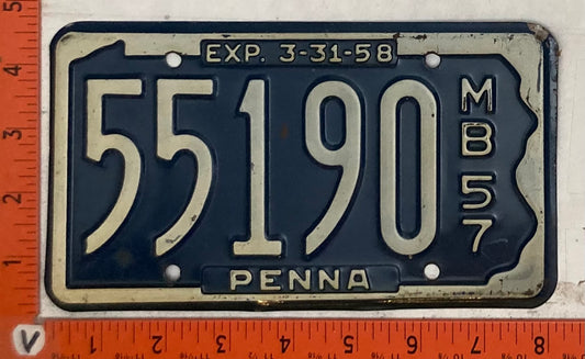 1957 Pennsylvania #55190 Motorboat License Plate