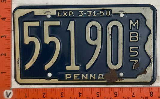 1957 Pennsylvania #55190 Motorboat License Plate