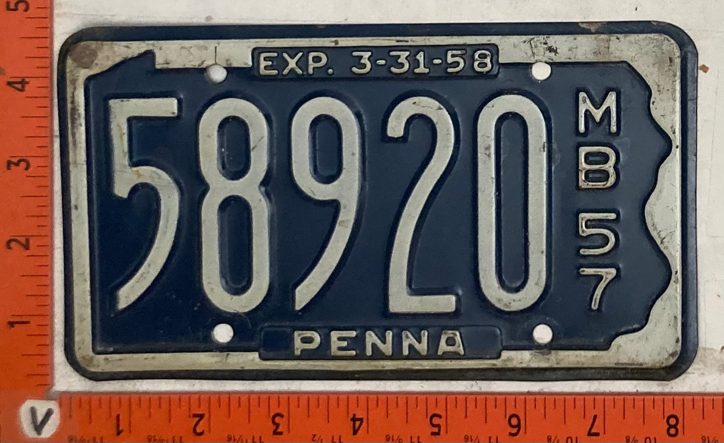 1957 Pennsylvania #58920 Motorboat License Plate