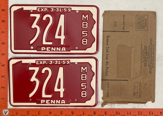 1958 Pennsylvania #324 Motorboat License Plate (Pair with Envelope)