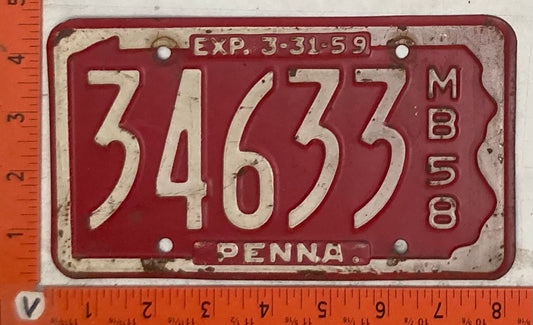 1958 Pennsylvania #34633 Motorboat License Plate