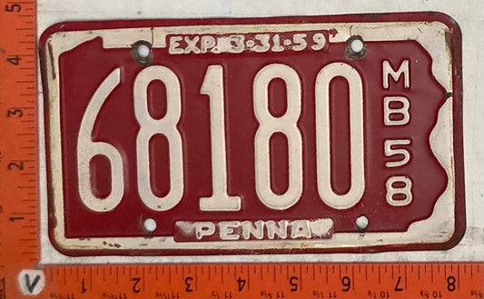1958 Pennsylvania #68180 Motorboat License Plate