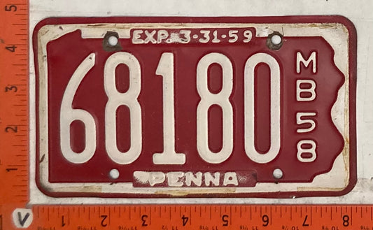 1958 Pennsylvania #68180 Motorboat License Plate