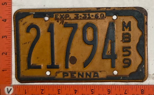 1959 Pennsylvania #21794 Motorboat License Plate