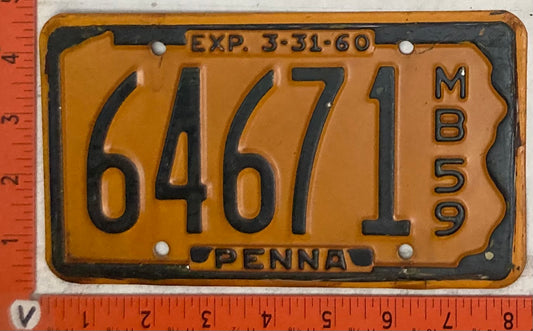 1959 Pennsylvania #64671 Motorboat License Plate