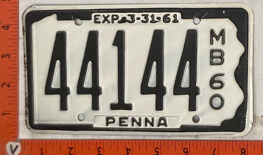 1960 Pennsylvania #44144 Motorboat License Plate
