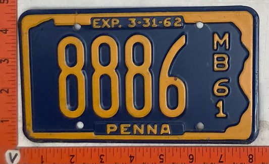 1961 Pennsylvania #8886 Motorboat License Plate