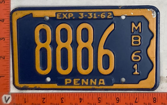1961 Pennsylvania #8886 Motorboat License Plate
