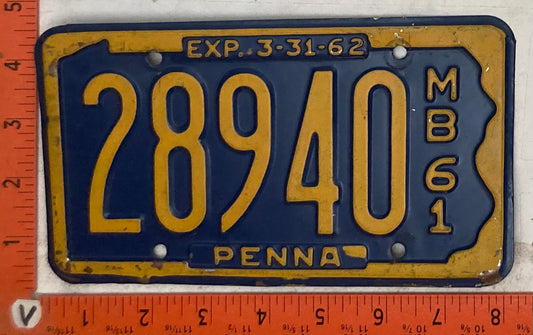 1961 Pennsylvania #28940 Motorboat License Plate