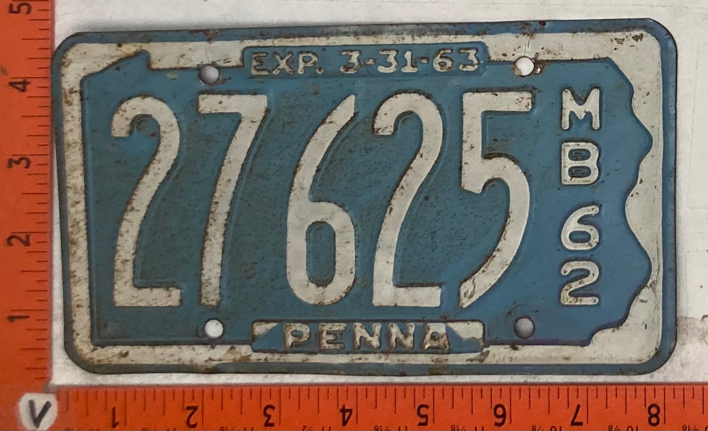 1962 Pennsylvania #27625 Motorboat License Plate