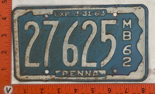 1962 Pennsylvania #27625 Motorboat License Plate