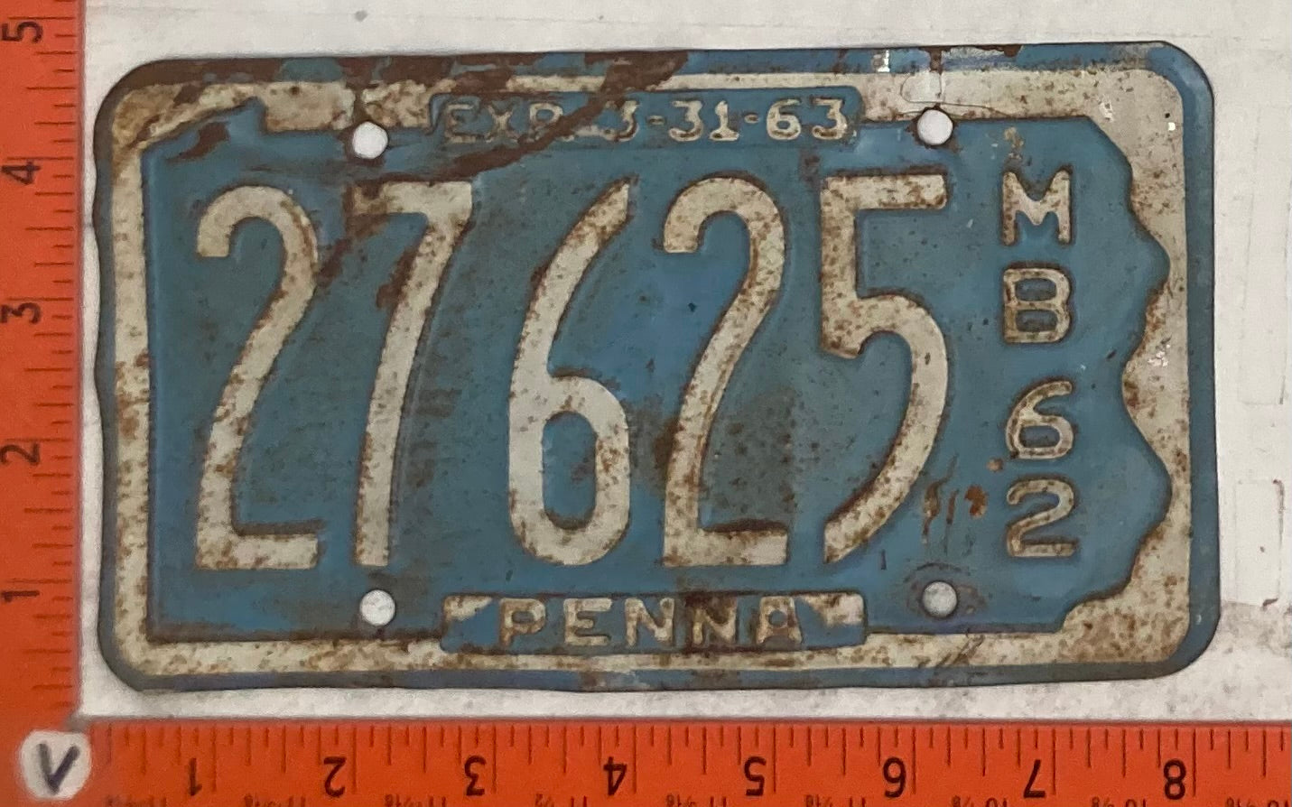 1962 Pennsylvania #27625 Motorboat License Plate