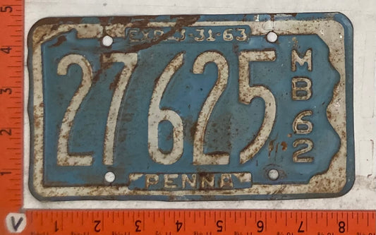 1962 Pennsylvania #27625 Motorboat License Plate
