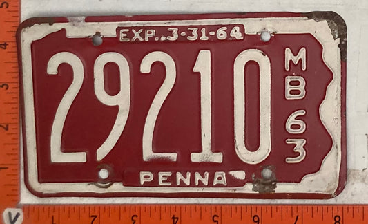 1963 Pennsylvania #29210 Motorboat License Plate