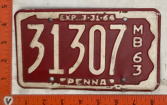 1963 Pennsylvania #31307 Motorboat License Plate