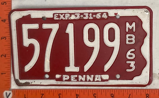 1963 Pennsylvania #57199 Motorboat License Plate