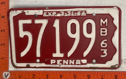 1963 Pennsylvania #57199 Motorboat License Plate