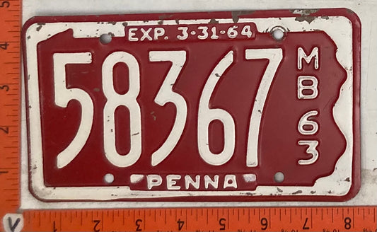 1963 Pennsylvania #58367 Motorboat License Plate