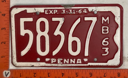 1963 Pennsylvania #58367 Motorboat License Plate