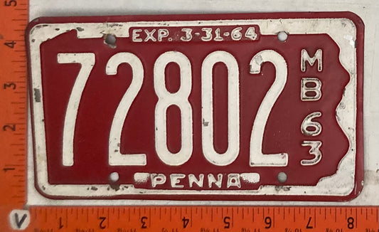 1963 Pennsylvania #72802 Motorboat License Plate