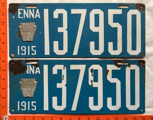 1915 Pennsylvania #137950 Passenger License Plate (Pair)