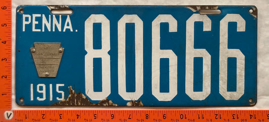 1915 Pennsylvania #80666 Passenger License Plate