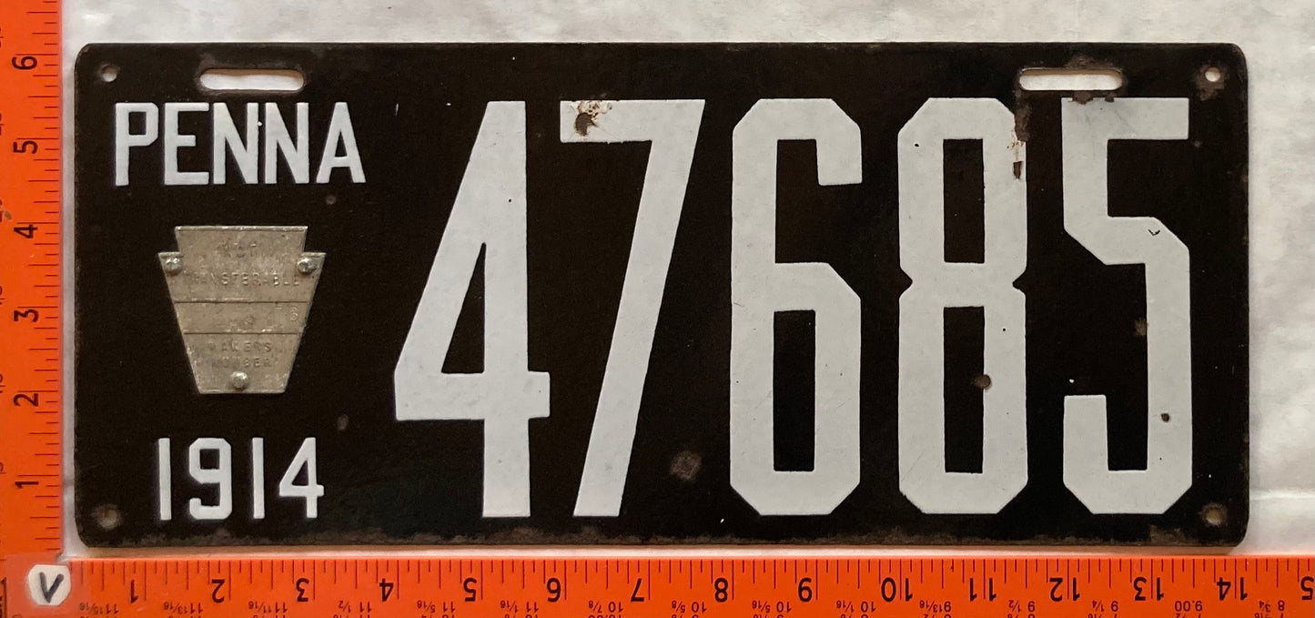 1914 Pennsylvania #47685 Passenger License Plate