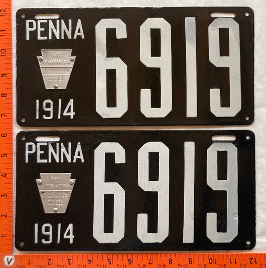 1914 Pennsylvania #6919 Passenger License Plate (Pair)