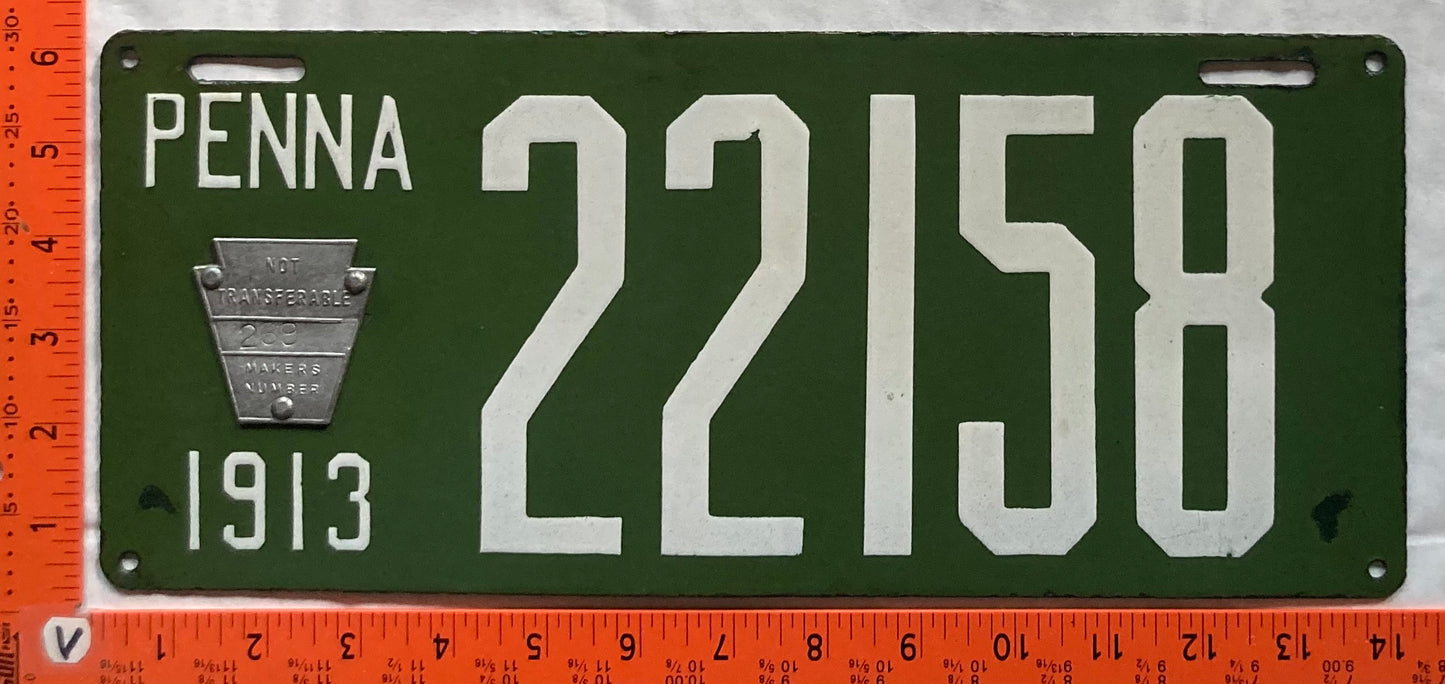1913 Pennsylvania #22158 Passenger License Plate