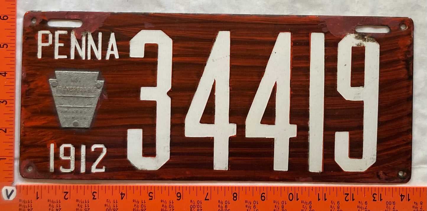 1912 Pennsylvania #34419 Passenger License Plate