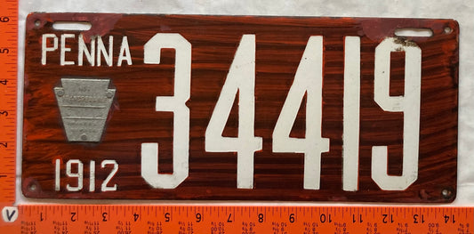 1912 Pennsylvania #34419 Passenger License Plate