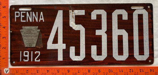 1912 Pennsylvania #45360 Passenger License Plate