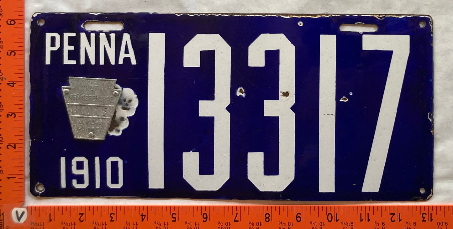 1910 Pennsylvania #13317 Passenger License Plate