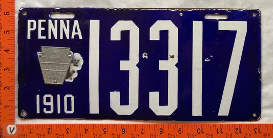 1910 Pennsylvania #13317 Passenger License Plate