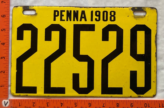 1908 Pennsylvania #22529 Passenger License Plate